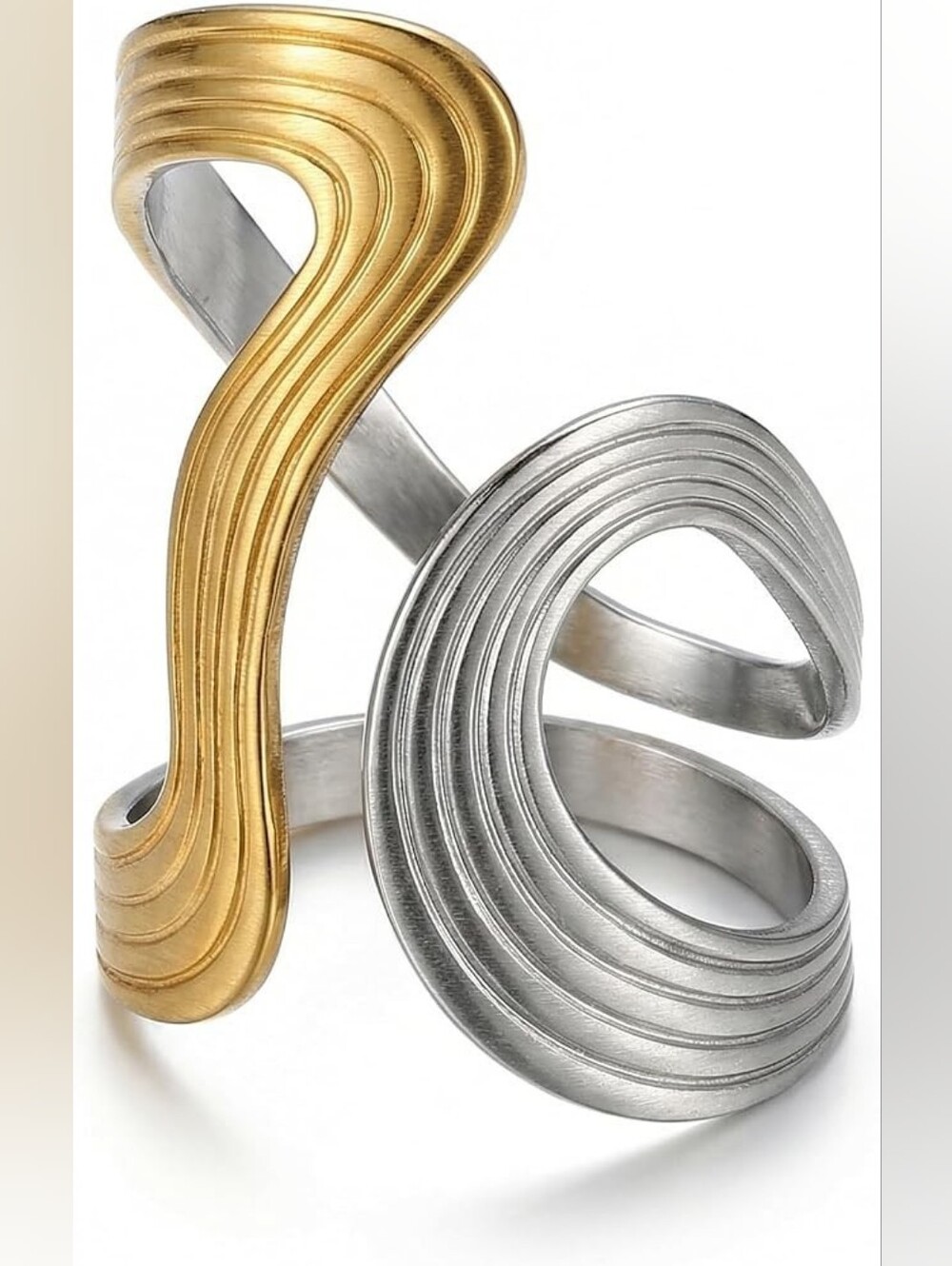Gold and Silver Ring Wave Arc Design